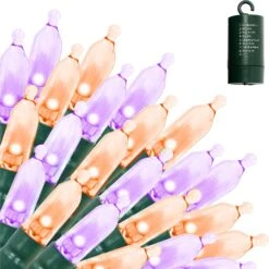 200 Orange & Purple LED Green Wire String Lights