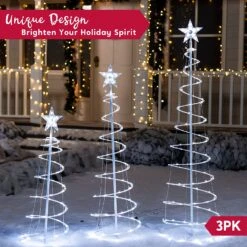 Lighted Spiral Christmas Tree Set LED Cool White - 3 Pcs -Halloween Decorations Store 817A v3T 6L. AC SL1500