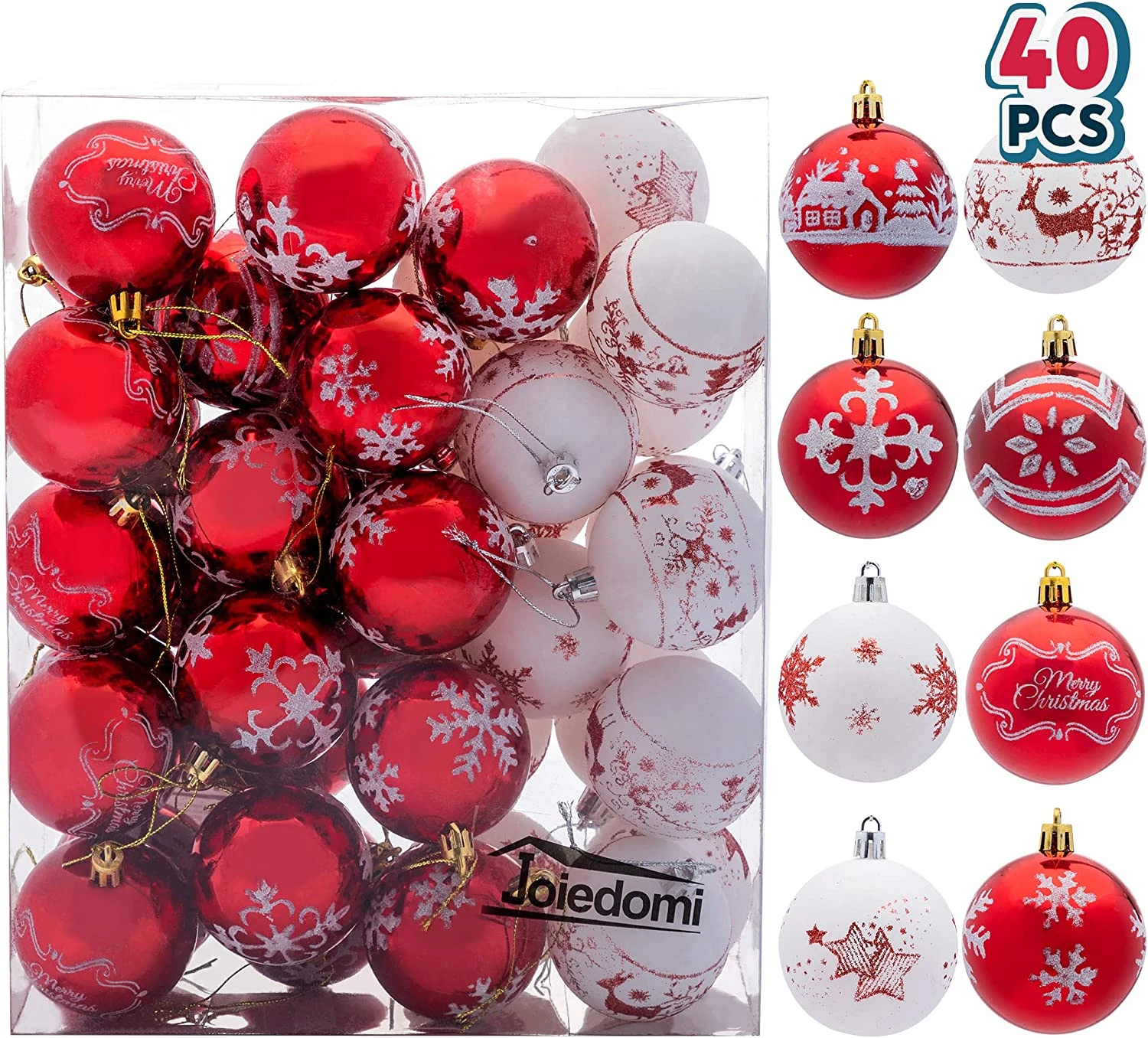 Christmas Ornaments Ball (Red&White), 40 Pcs - Image 2