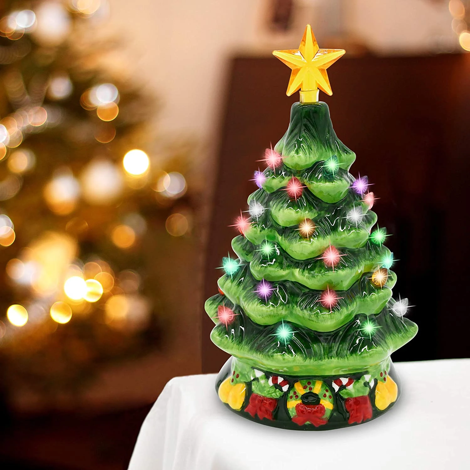 7in Ceramic Christmas Tree With Candy Cane - Image 3