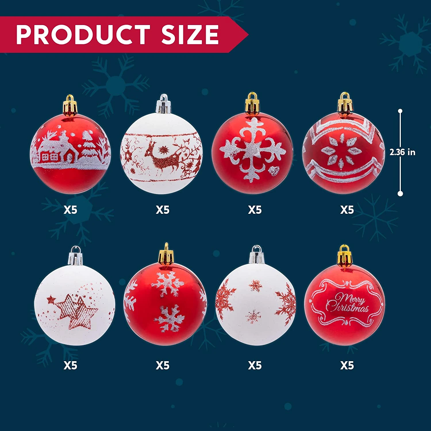 Christmas Ornaments Ball (Red&White), 40 Pcs - Image 8