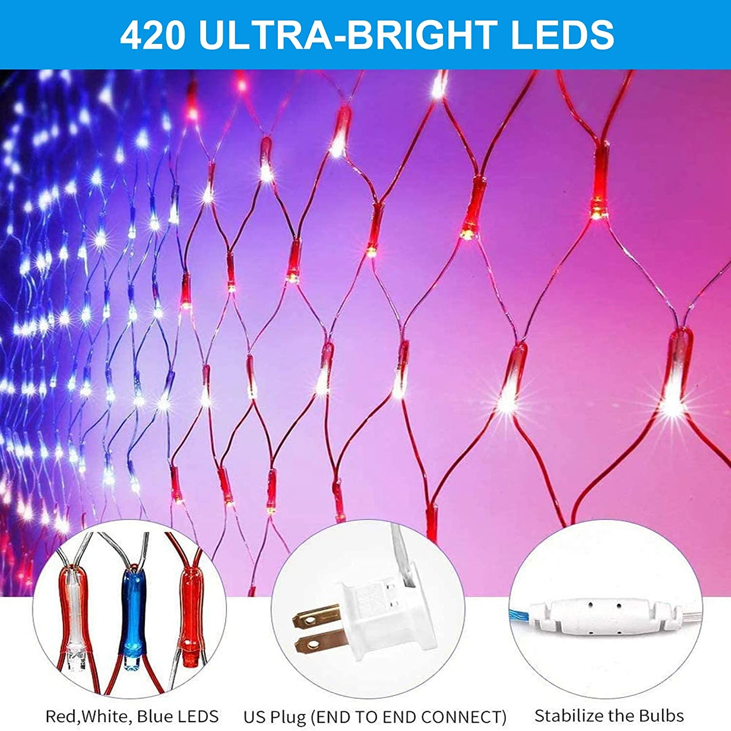 420 LED American Flag Net Lights, 2 Pack - Image 3