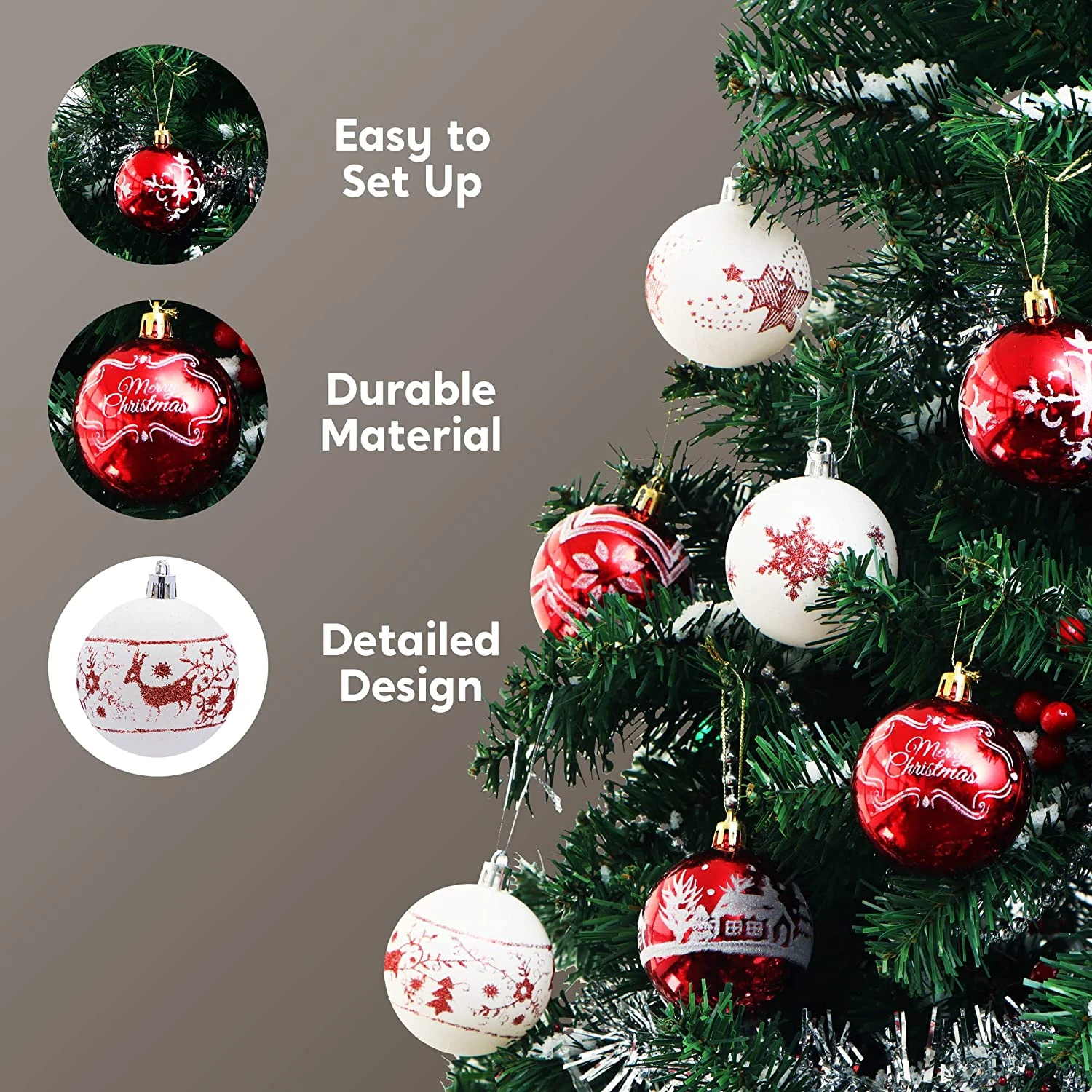Christmas Ornaments Ball (Red&White), 40 Pcs - Image 5