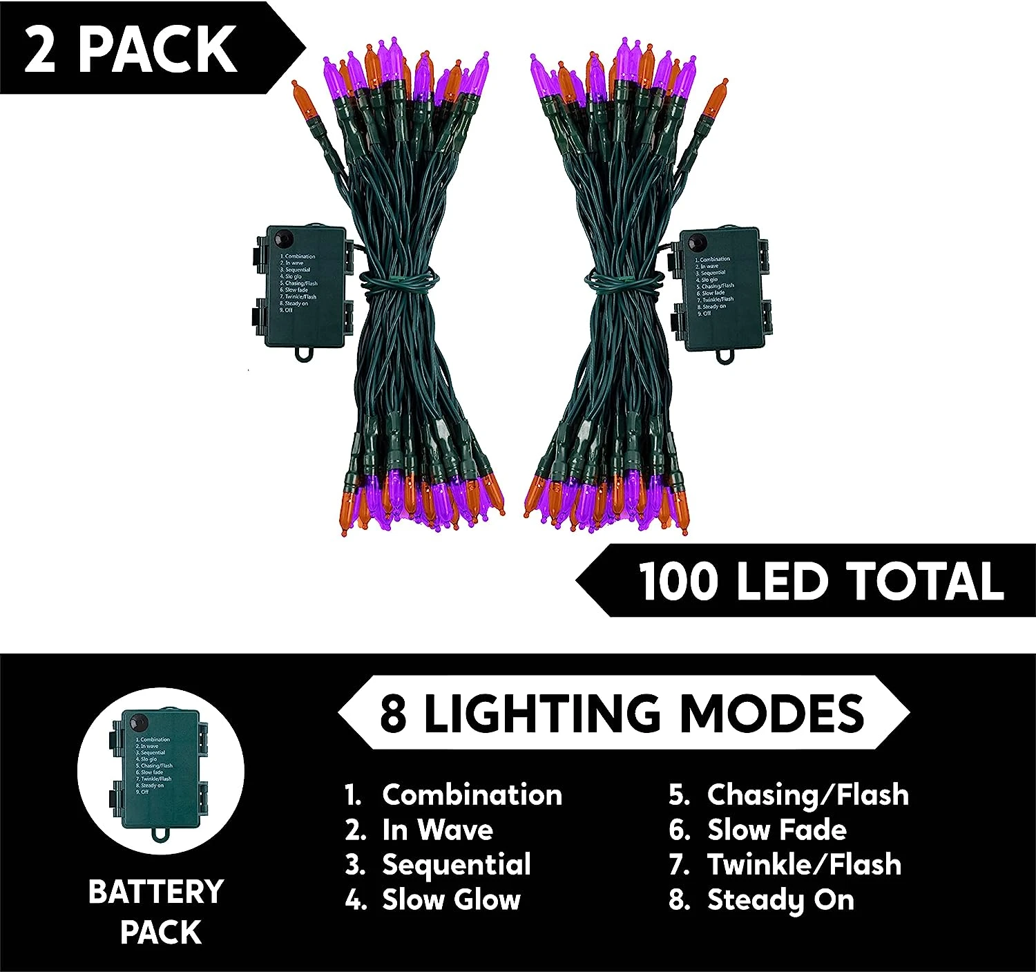 17.3 FT Battery Powered Orange & Purple Wire String Lights - Image 2