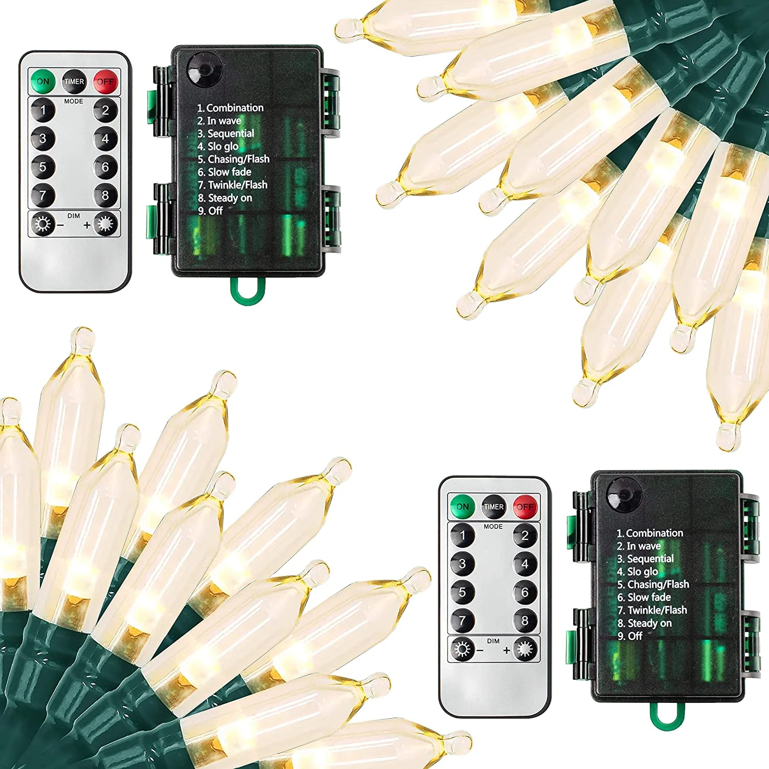 34.6 FT Christmas 2x50 Count Clear White LED Green Wire String Lights With Remote Control - Image 8