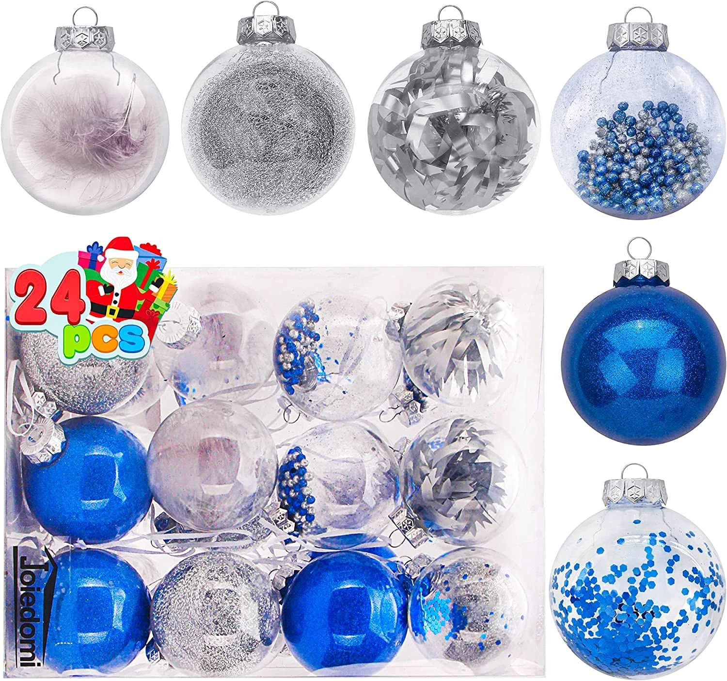 24Pcs Blue Plastic Clear Ball Ornaments With Filling - Image 2