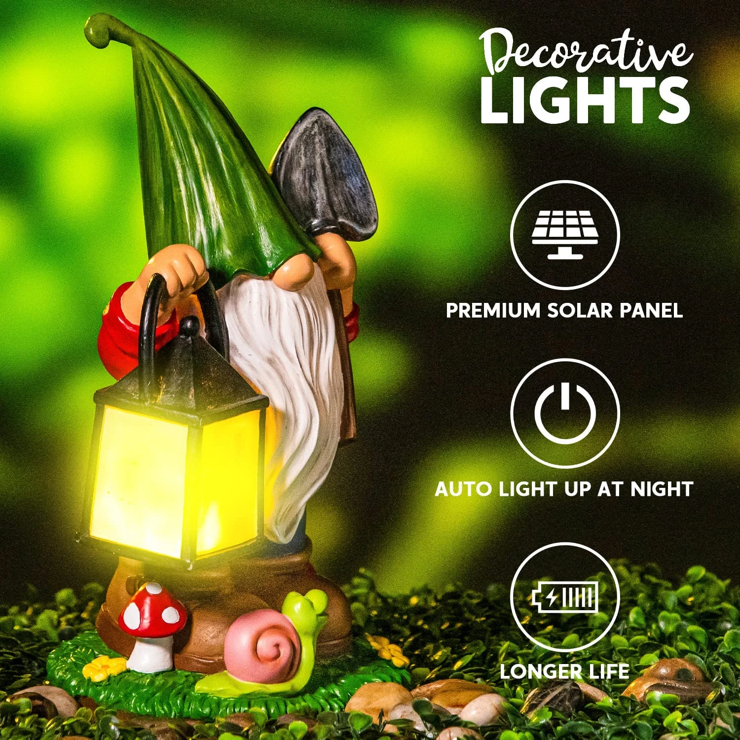 Gnome Statue With Solar LED Lights, Hanging Lantern - Image 3