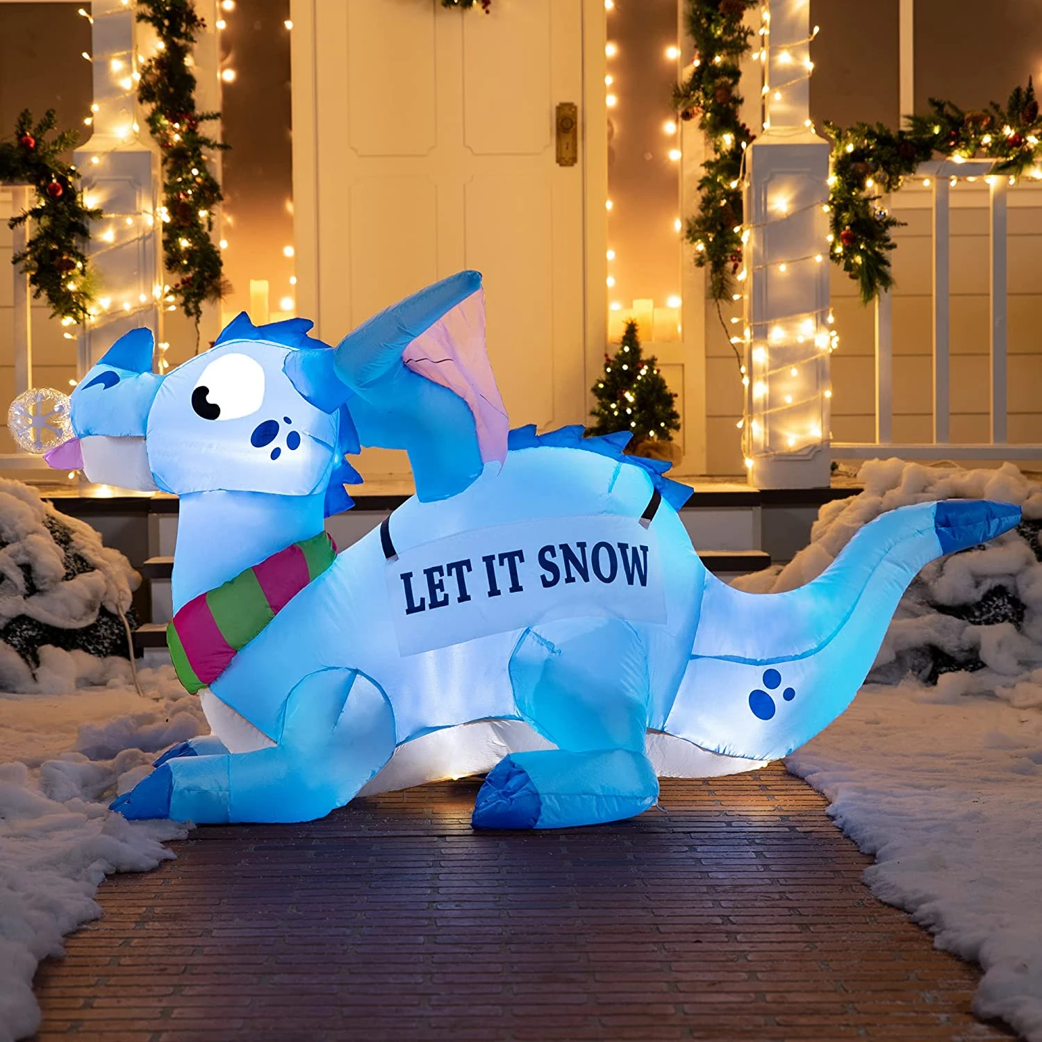 6 FT Long Inflatable Blue Dragon With Snowflake With Build-in LEDs 6 6 FT Long Inflatable Blue Dragon With Snowflake With Build-in LEDs - Image 4