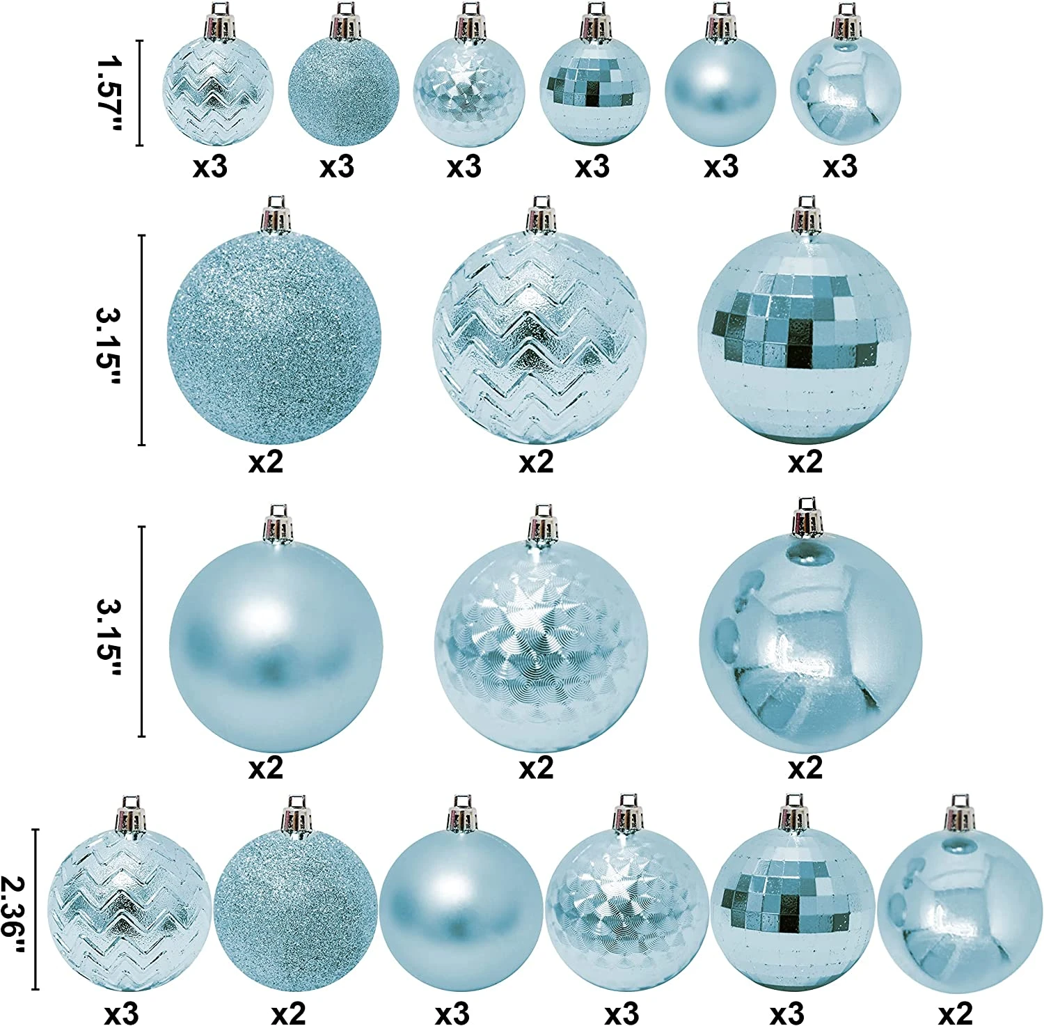 46ct Assorted Size Christmas Ball Ornaments - Baby Blue - Image 3