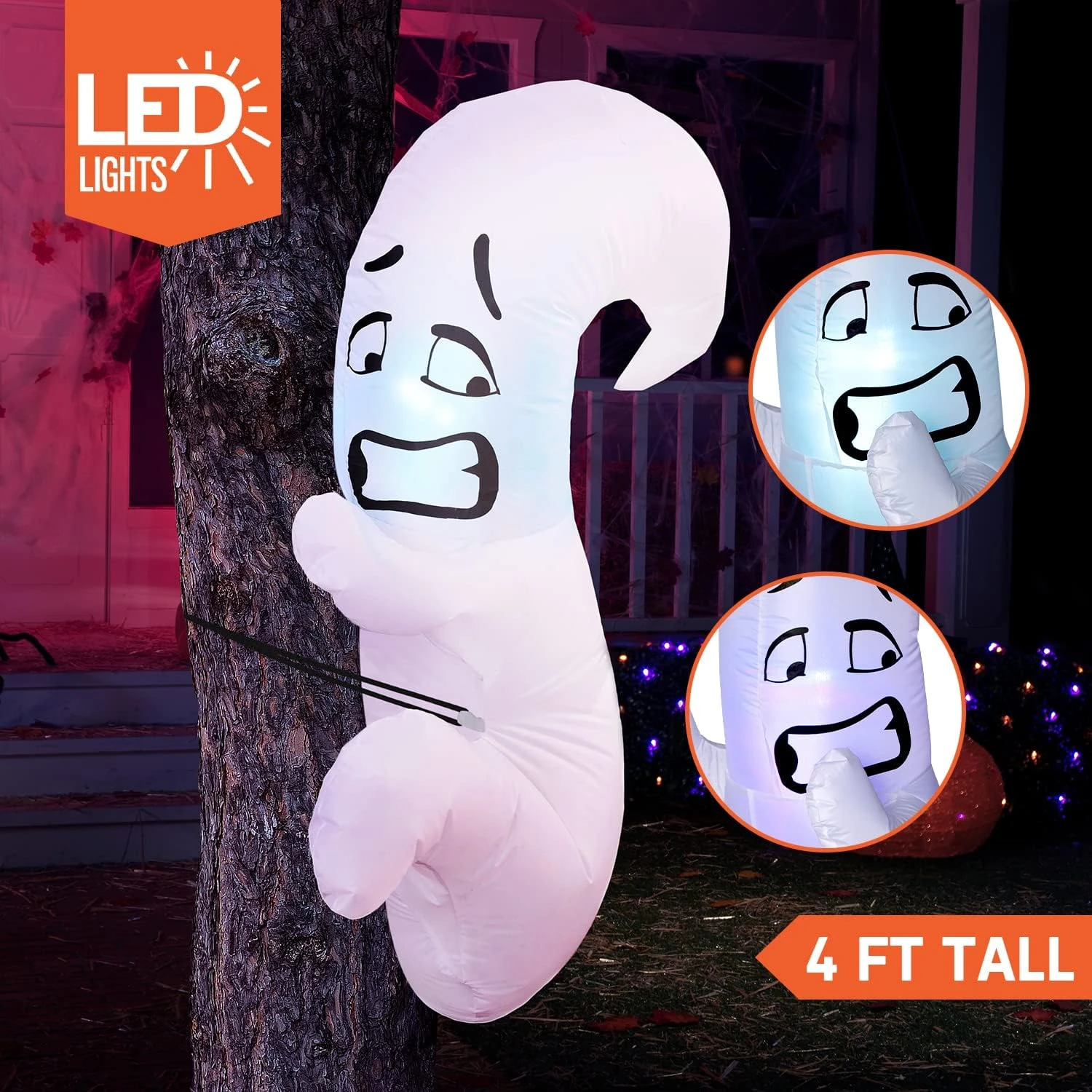 4 Ft Tall Scared Cute Ghost Hugging Tree Halloween Inflatable 4 4 Ft Tall Scared Cute Ghost Hugging Tree Halloween Inflatable - Image 2