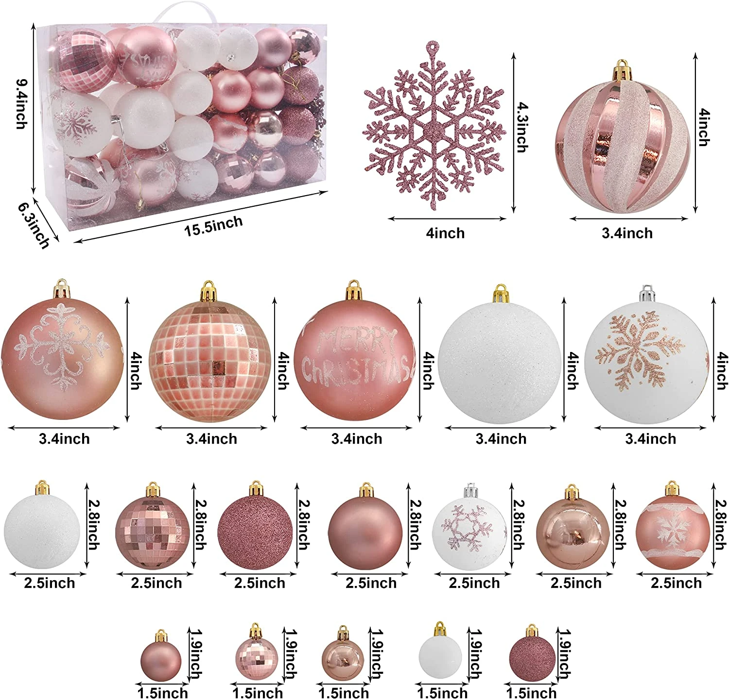 88 Pcs Rose Gold & White Christmas Ornaments 5 88 Pcs Rose Gold & White Christmas Ornaments - Image 3