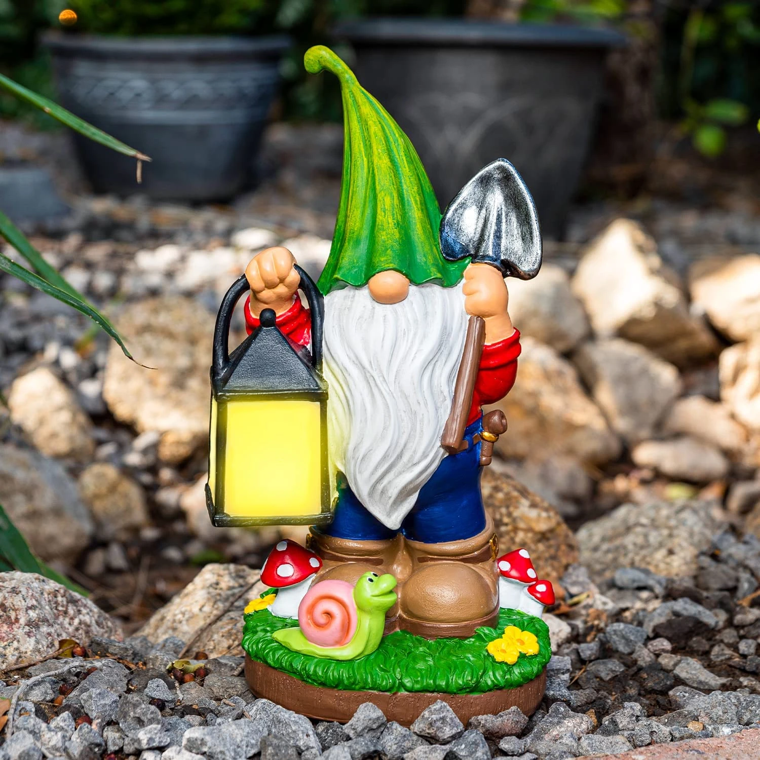 Gnome Statue With Solar LED Lights, Hanging Lantern - Image 2