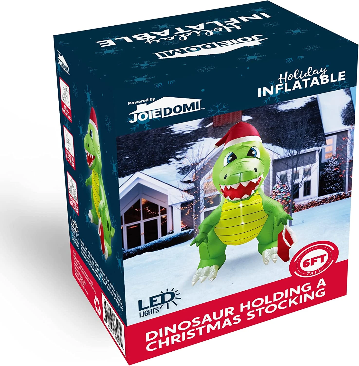 6 FT Tall Inflatable Dinosaur Holding A Christmas Stocking With Build-in LEDs 10 6 FT Tall Inflatable Dinosaur Holding A Christmas Stocking With Build-in LEDs - Image 8