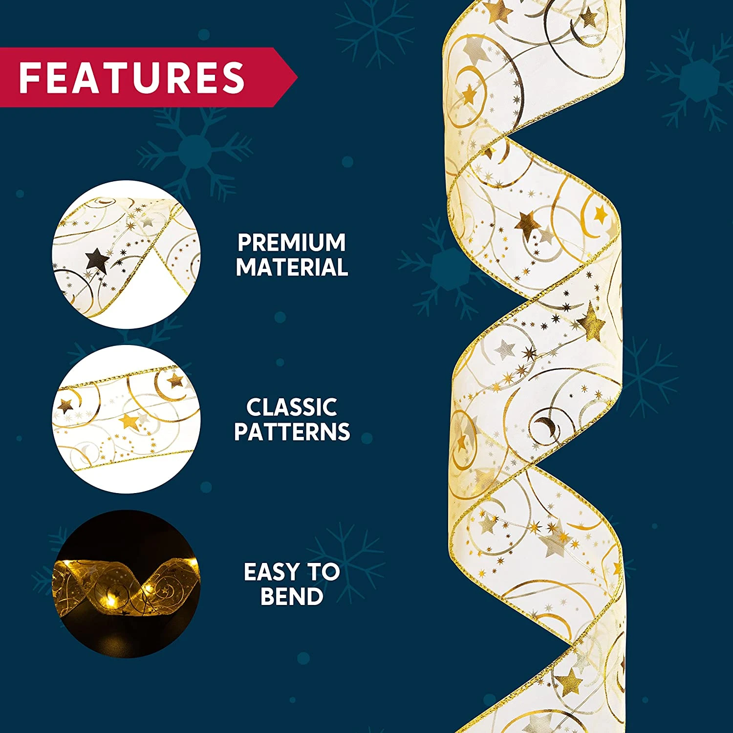 50 LED Fiber Mesh Wired Ribbon Battery Powered (Gold) - Image 5