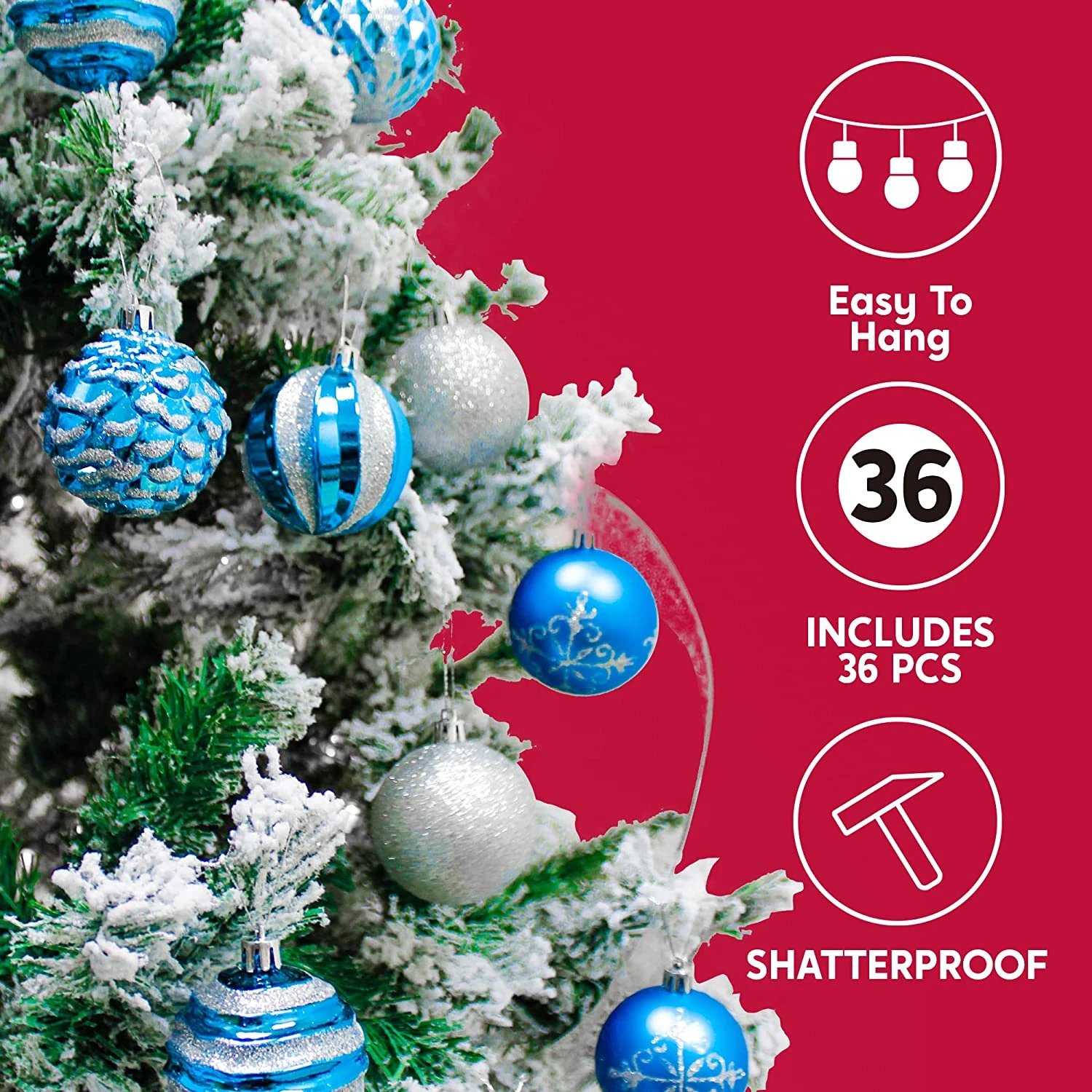 36 Pieces Blue And Silver Christmas Ornaments - Image 2