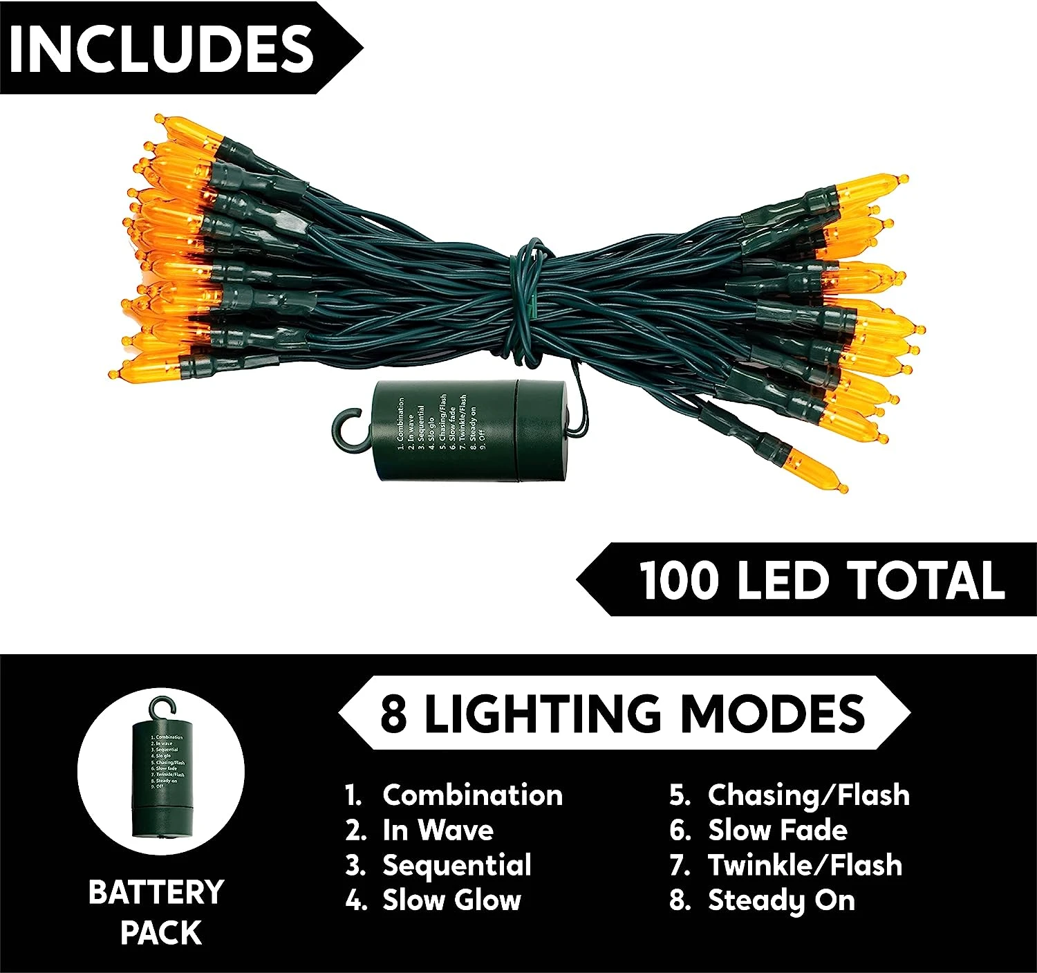 100 Orange LED Green Wire String Lights - Image 2