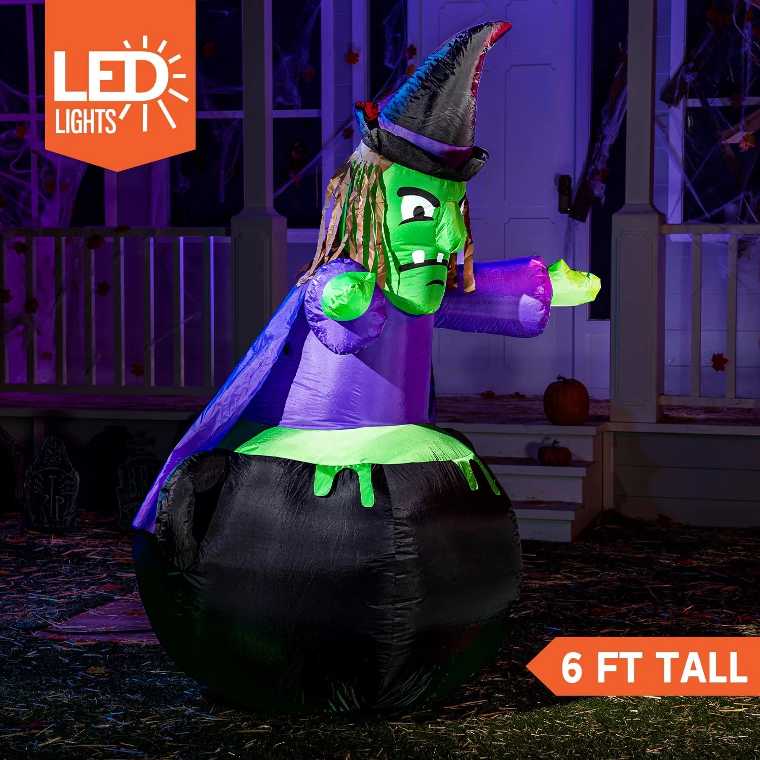 6ft Halloween Inflatable Witch In Cauldron - Image 2