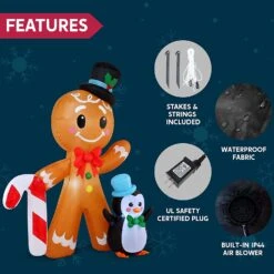 6 FT Tall Inflatable Gingerbread With Penguin Christmas Inflatable With Build-in LEDs -Halloween Decorations Store 81moBZRg uL. AC SL1500
