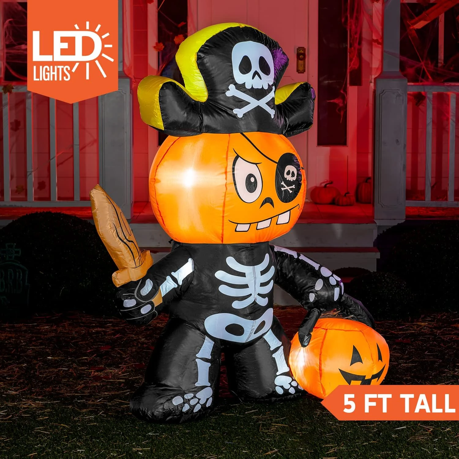 5ft Halloween Inflatable Ghost Pumpkin Pirate - Image 7