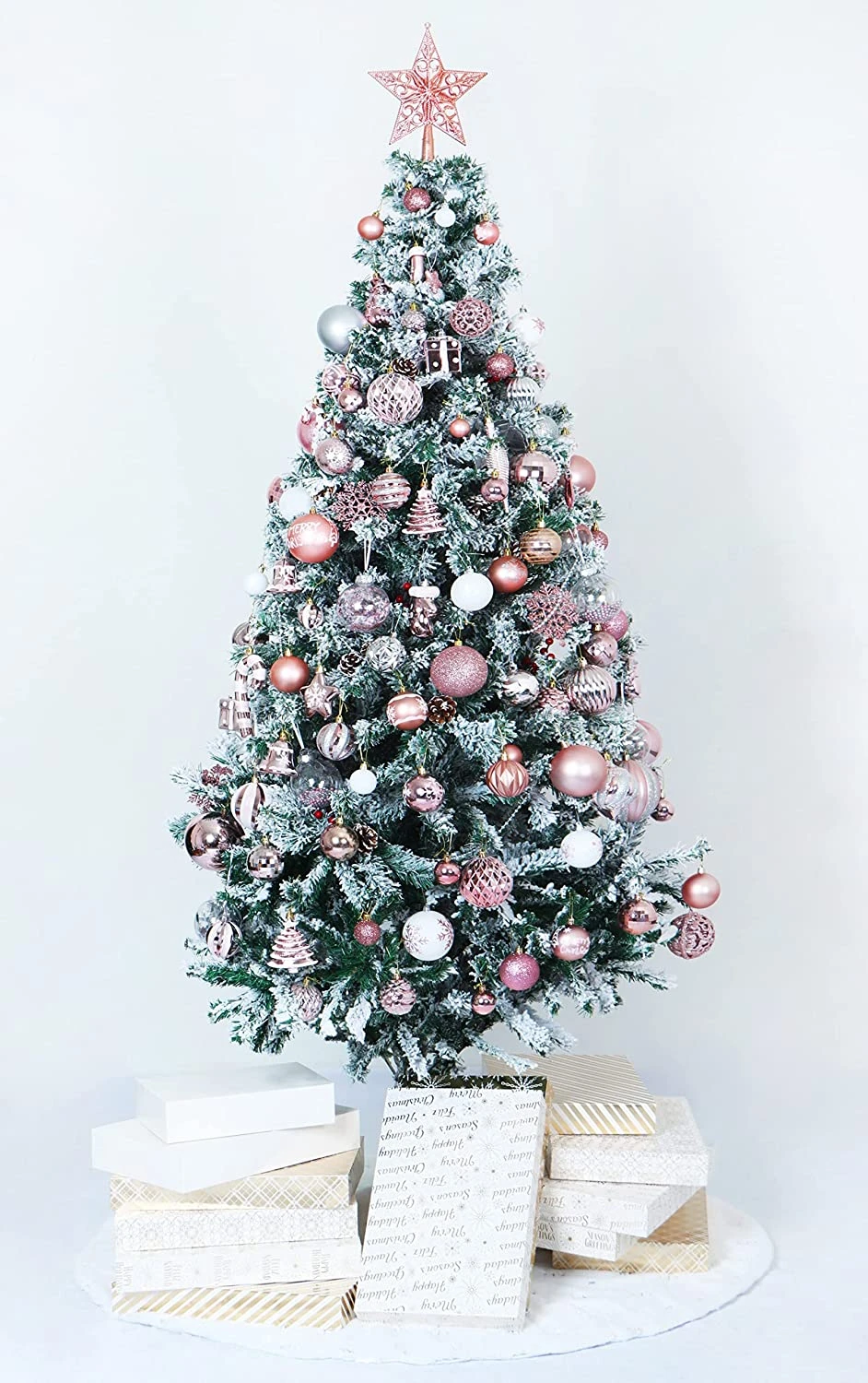 112 Pcs Rosegold & White Christmas Assorted Ornaments With A Star Tree Topper - Image 8