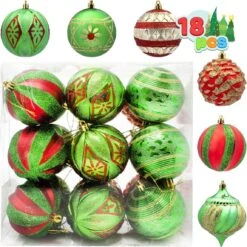 3.15" Red, Green & Gold Glitter Ball 18 Pcs