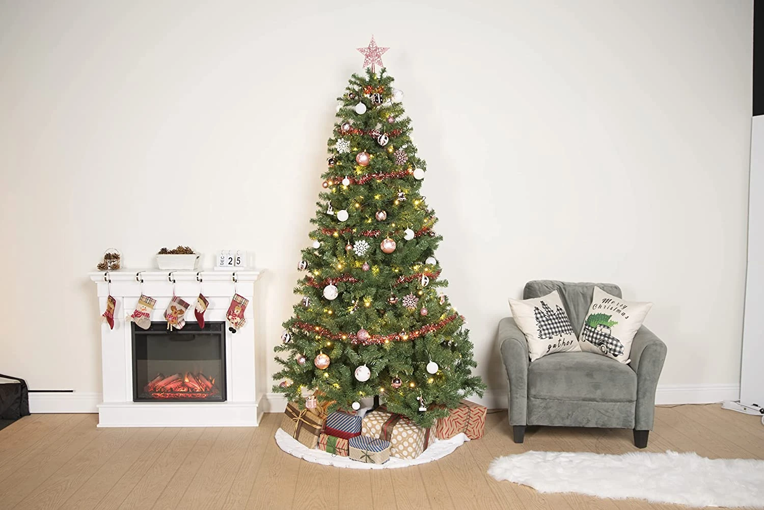 112 Pcs Rosegold & White Christmas Assorted Ornaments With A Star Tree Topper - Image 7