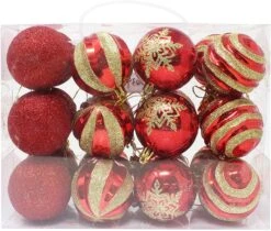 24 Pcs Christmas Ball Ornaments, Red And Gold