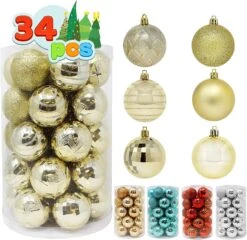 34 Pcs Christmas Ball Ornaments (Gold)