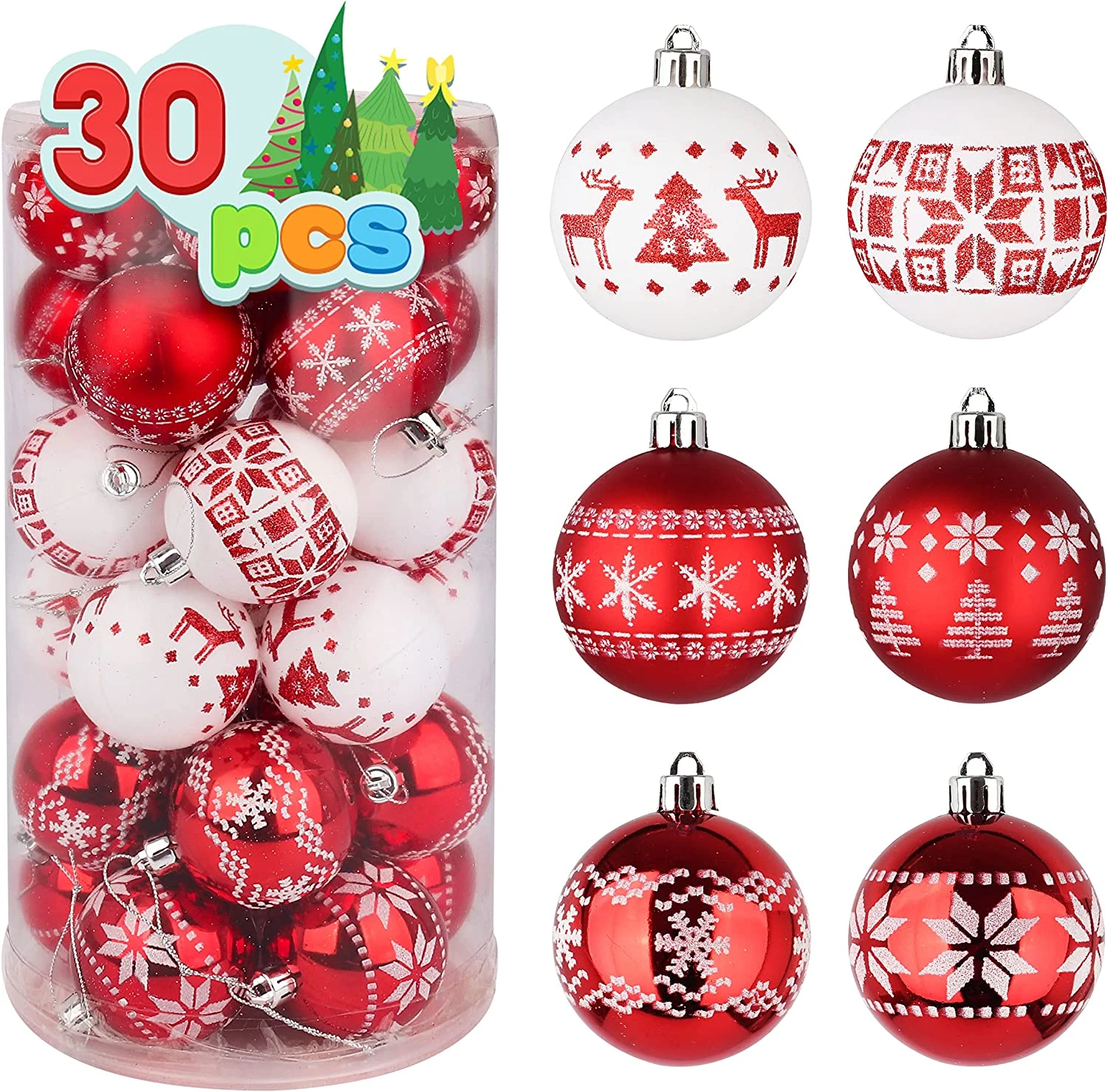 Red And White Christmas Ornaments Assorted Design, 30 Pcs 4 Red And White Christmas Ornaments Assorted Design, 30 Pcs - Image 2