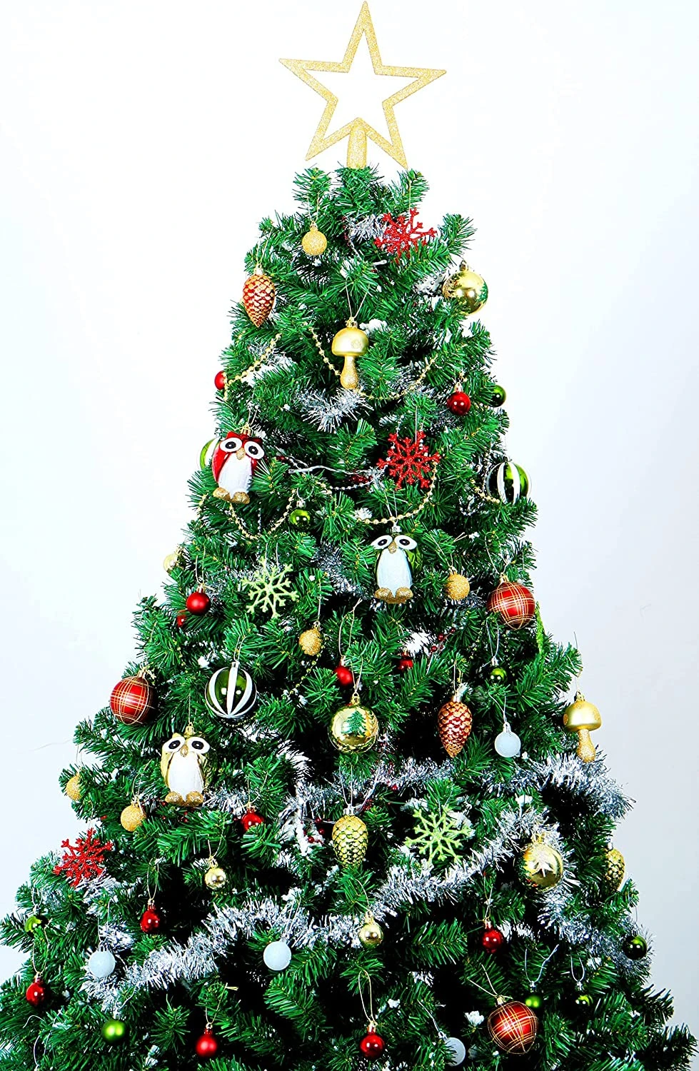 90 Pcs Christmas Ornaments With Owl - Red, Green & Gold - Image 5