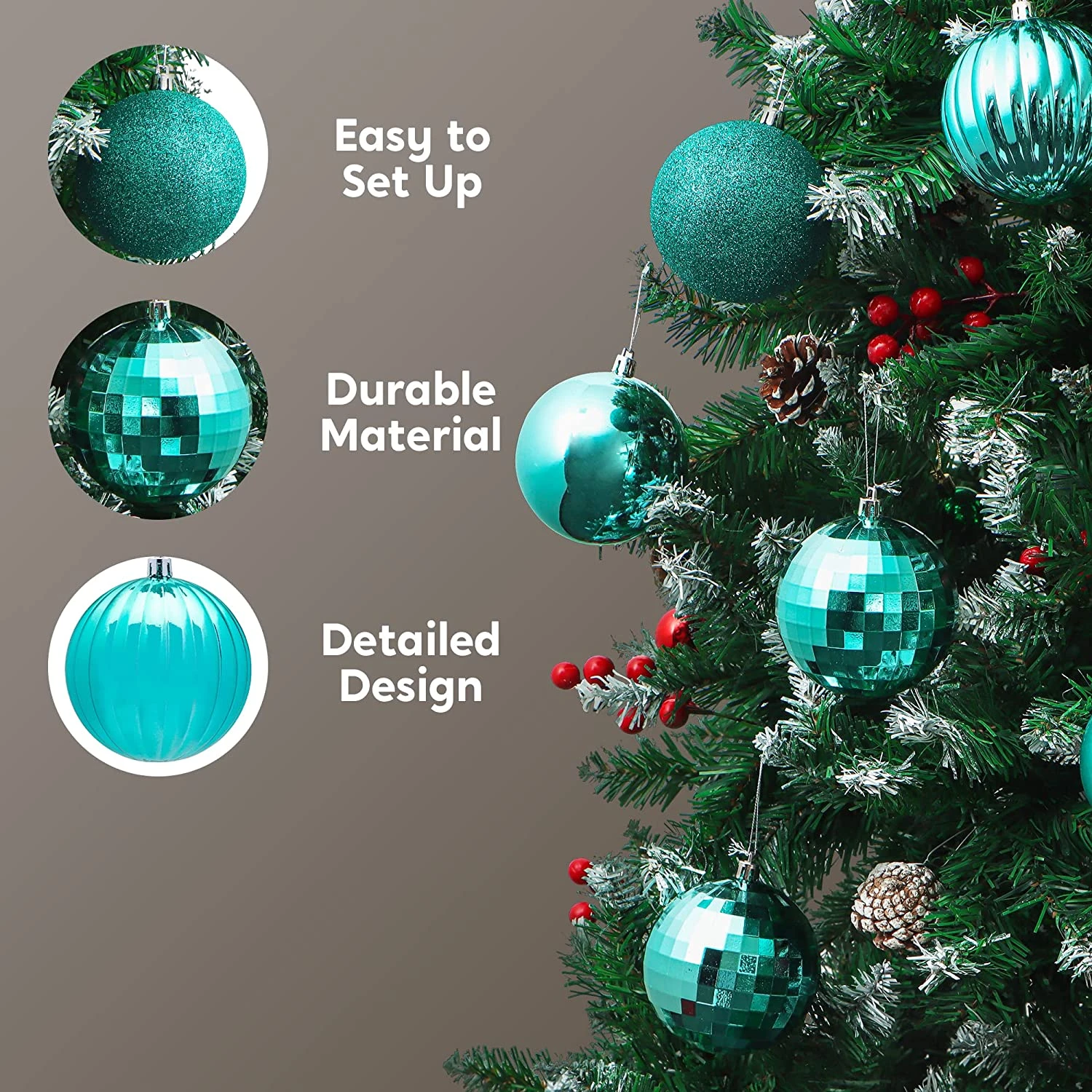 18Pcs Christmas Ball Ornaments Teal - Image 4