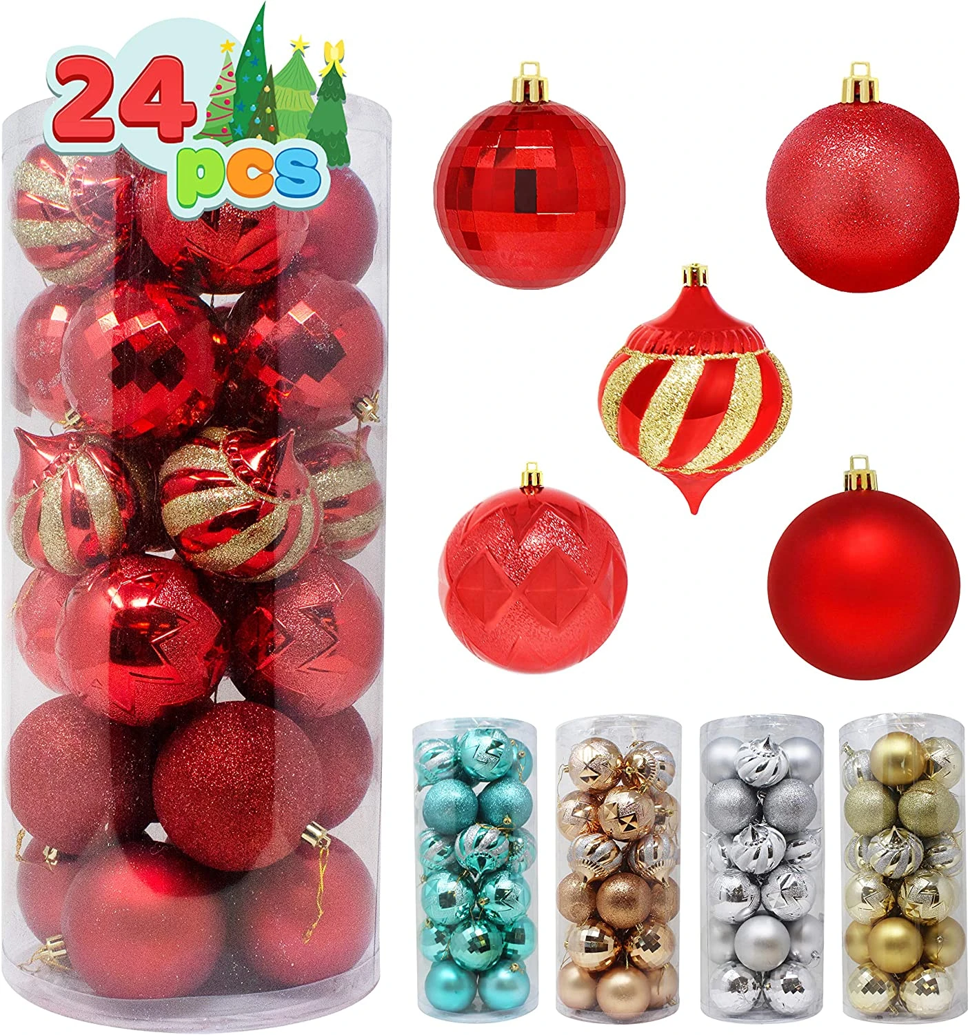 24 Pcs Christmas Ball Ornaments (Red) 3 24 Pcs Christmas Ball Ornaments (Red)