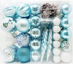 87ct Assorted Red & White Christmas Ornaments Set With Pine Corn