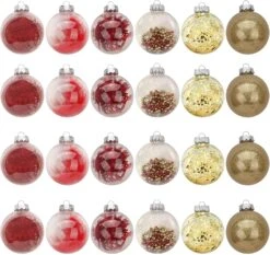 24Pcs Red Plastic Clear Ball Ornaments With Filling