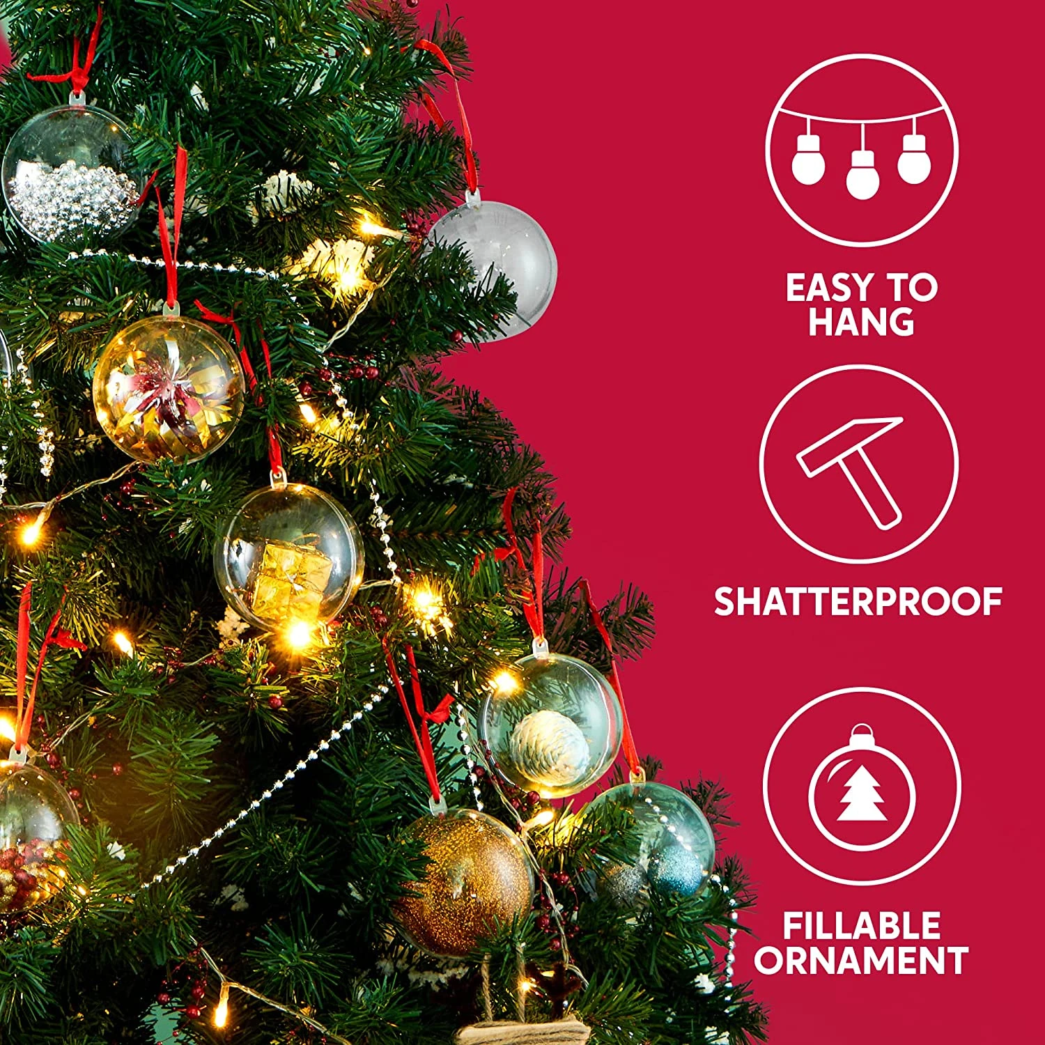 20Pcs Clear Plastic Ball Ornaments 2.76in - Image 2