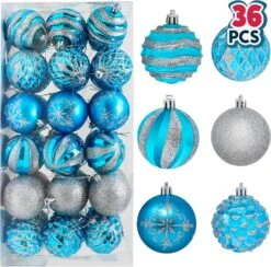 36 Pieces Blue And Silver Christmas Ornaments