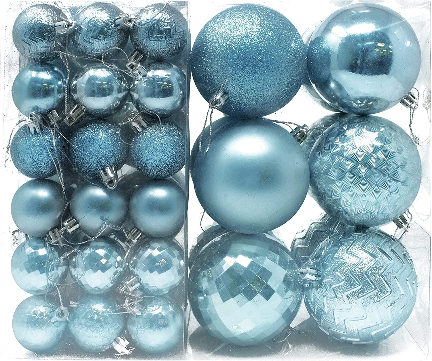 46ct Assorted Size Christmas Ball Ornaments - Baby Blue