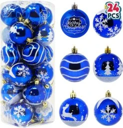 24 Pcs Christmas Ball Ornaments, Blue And White