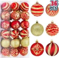 36 Pieces Red And Gold Christmas Ornaments
