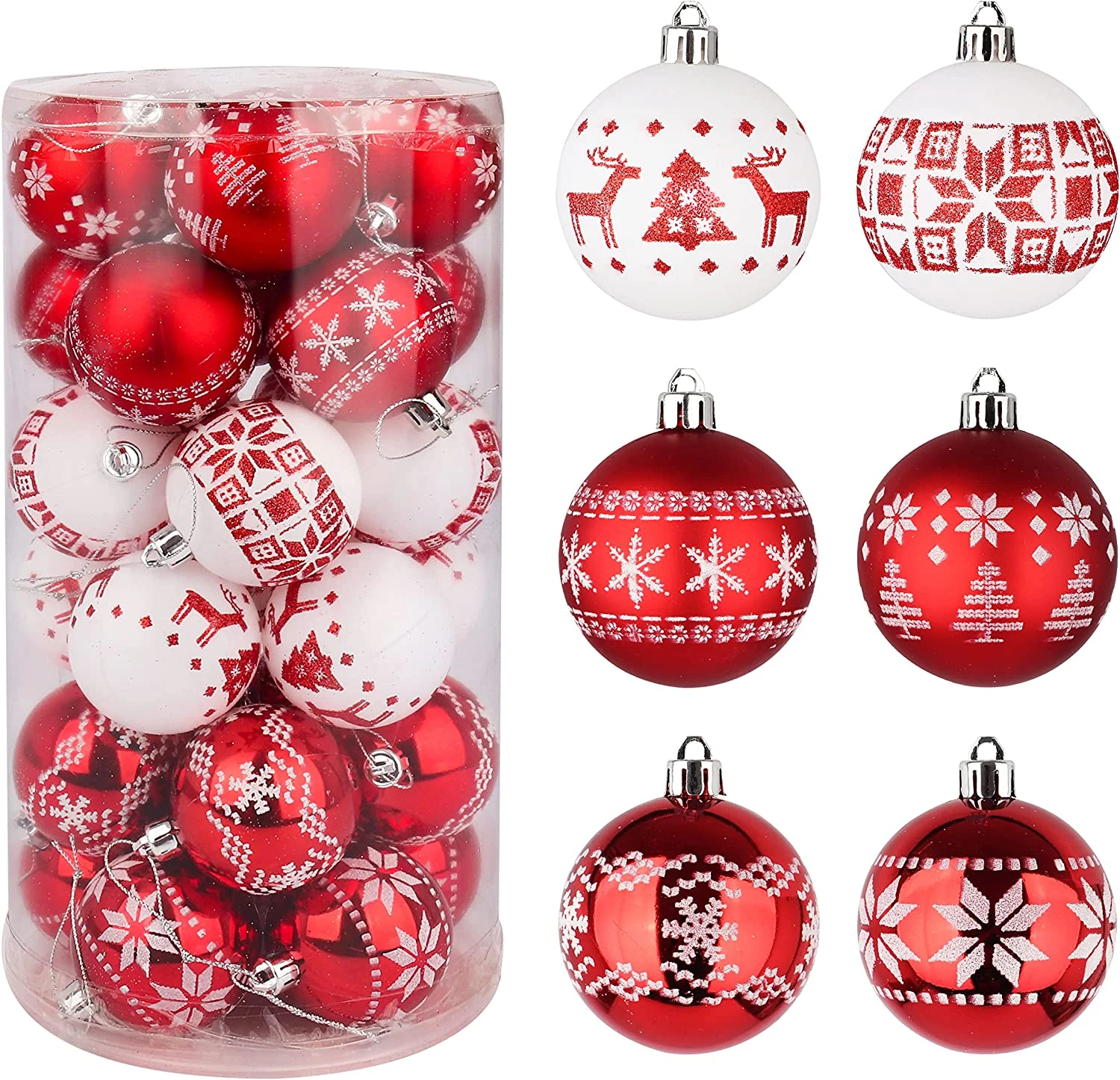 Red And White Christmas Ornaments Assorted Design, 30 Pcs 3 Red And White Christmas Ornaments Assorted Design, 30 Pcs