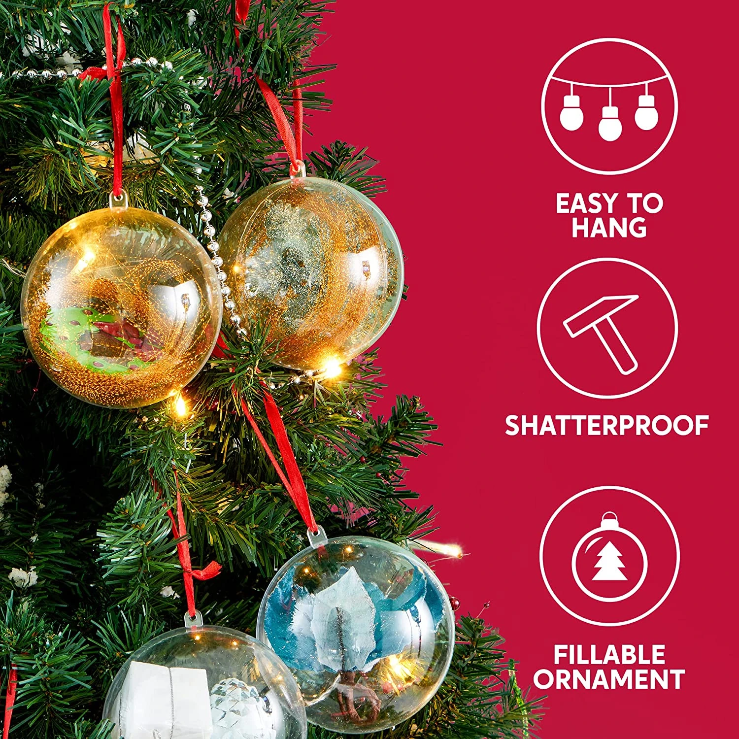 16Pcs Clear Plastic Ball Ornaments 3.94in - Image 2