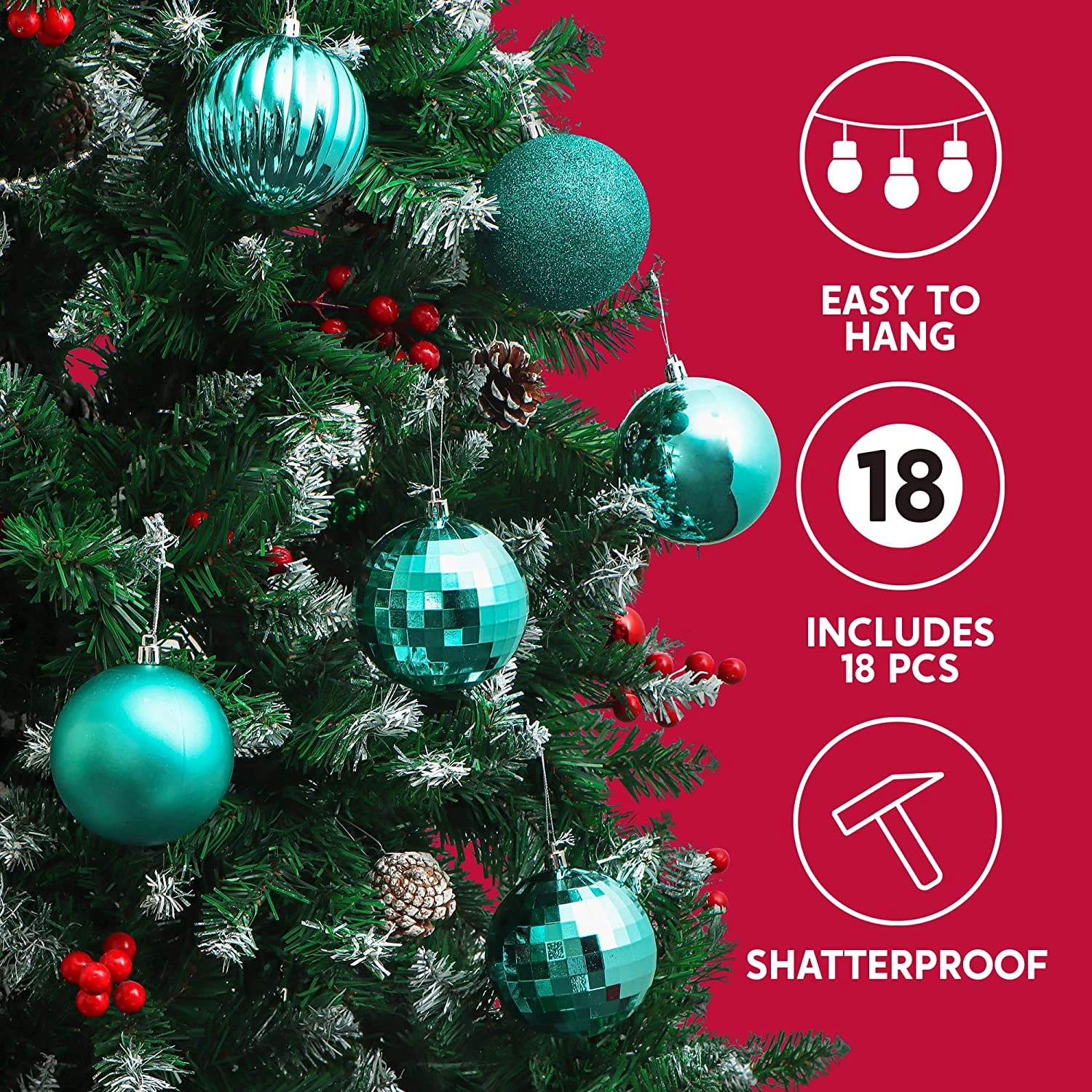 18Pcs Christmas Ball Ornaments Teal - Image 2