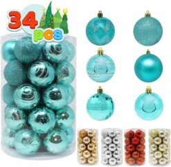 34 Pcs Christmas Ball Ornaments (Teal)