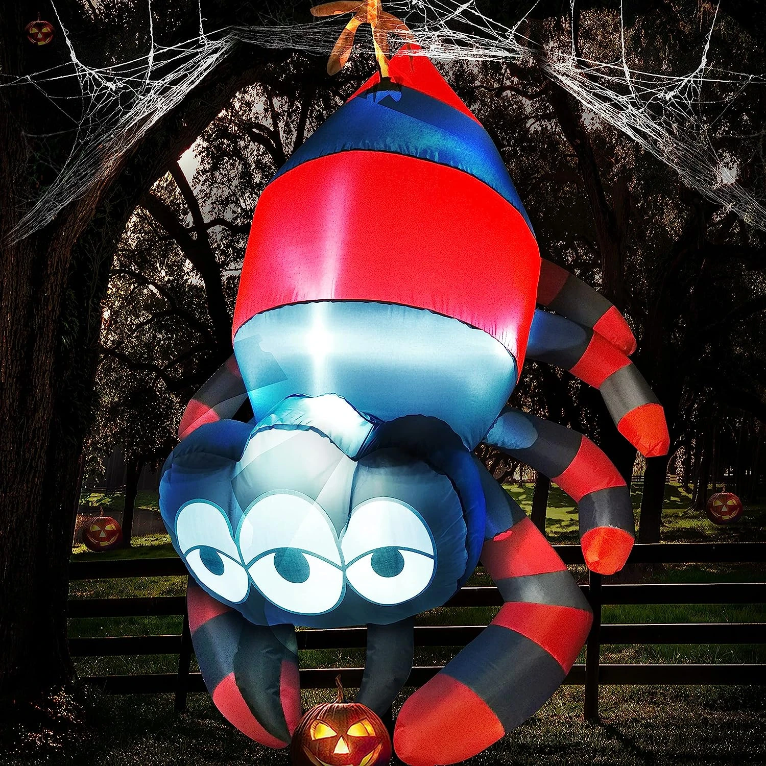 5ft Halloween Three Eyed Hanging Spider - Image 4