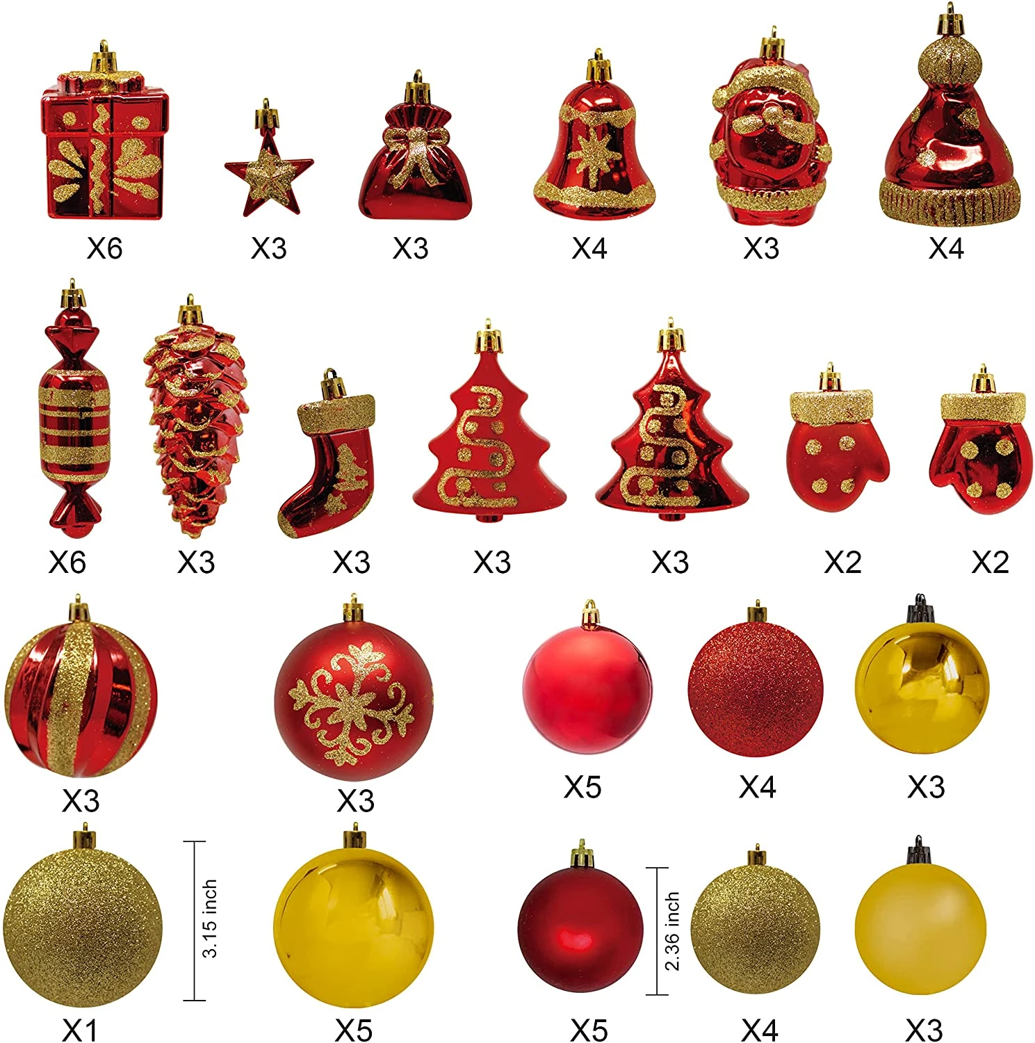 81 Pcs Red & Gold Christmas Ball Ornaments Set 5 81 Pcs Red & Gold Christmas Ball Ornaments Set - Image 3