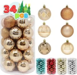 34 Pcs Christmas Ball Ornaments (Champagne)