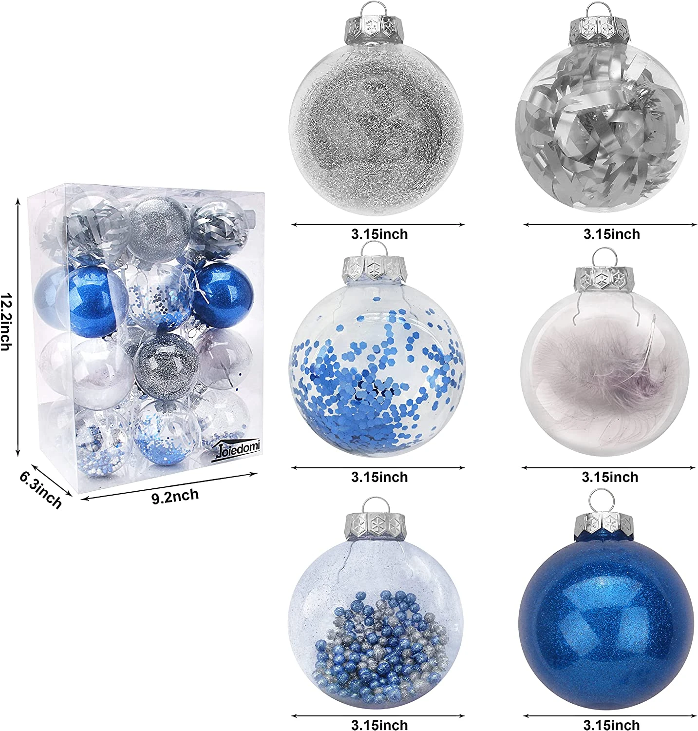 24Pcs Blue Plastic Clear Ball Ornaments With Filling - Image 3