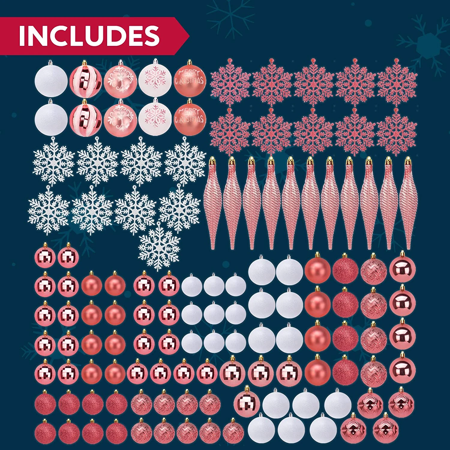 Blue & White Christmas Ornaments, 133 Pcs - Image 7