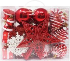 66 Pcs Red And White Christmas Assorted Ornaments