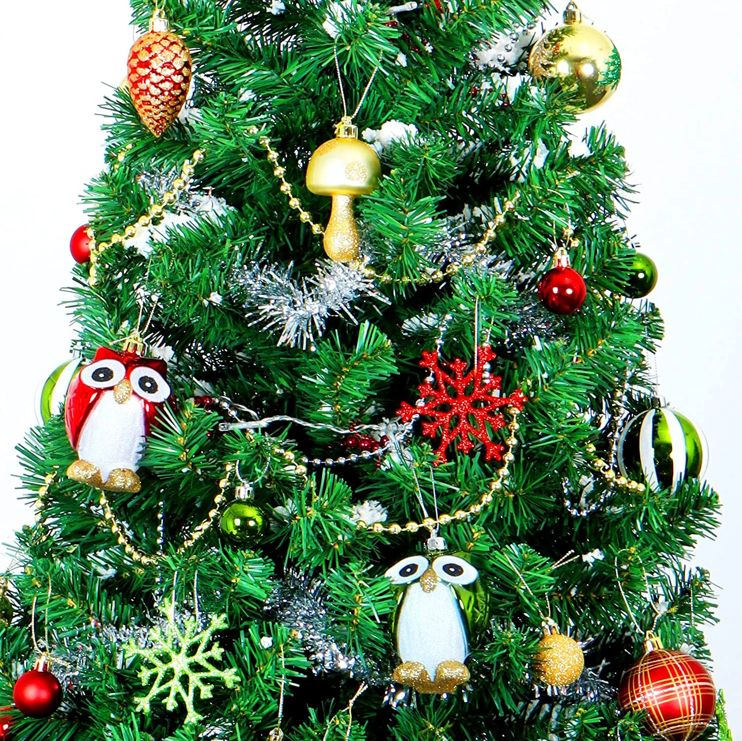 90 Pcs Christmas Ornaments With Owl - Red, Green & Gold - Image 6